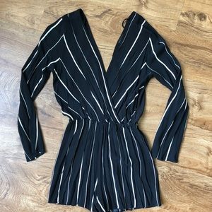 Black and white striped long sleeve romper